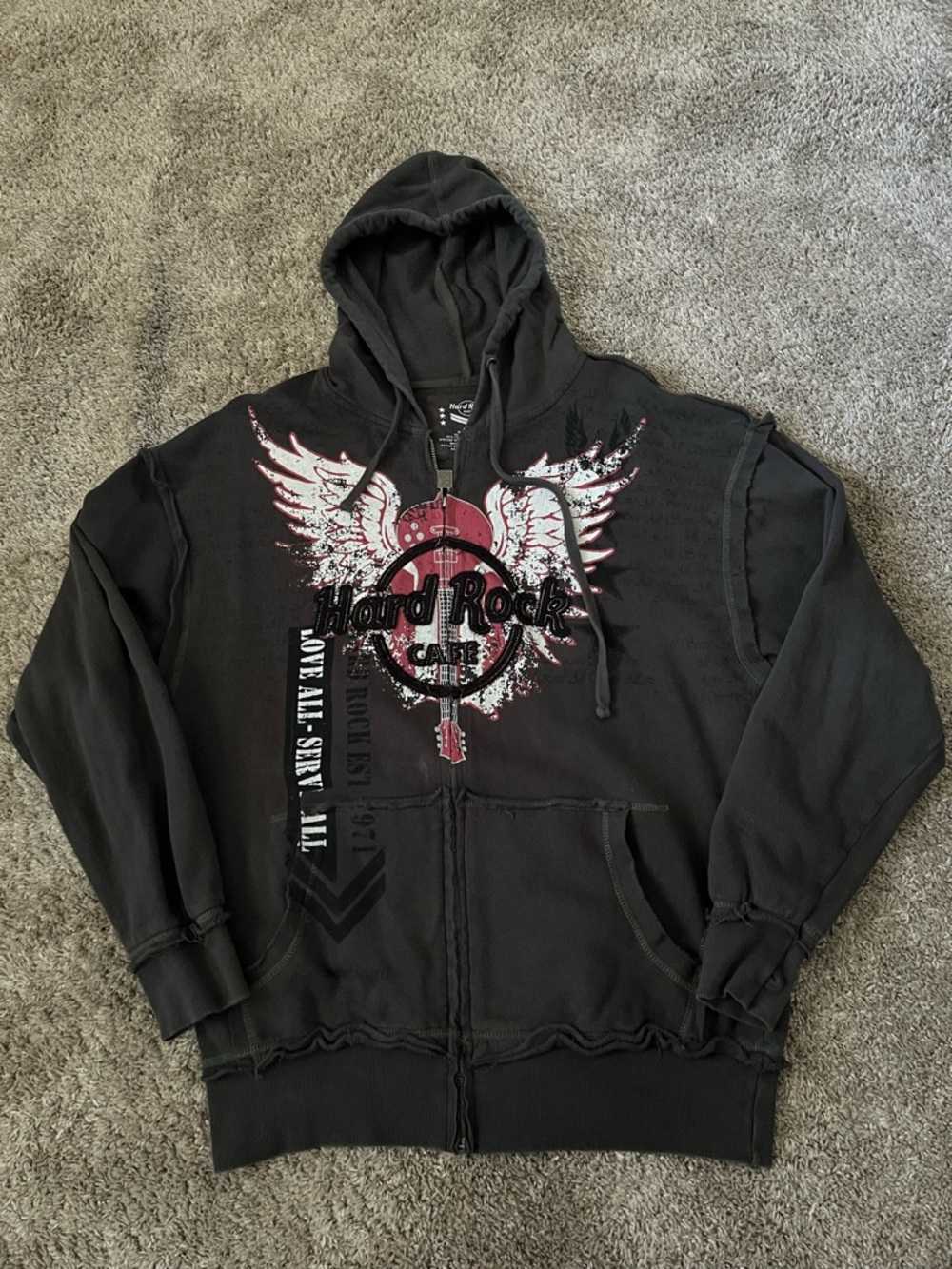 Vintage Y2K Hard Rock Cafe Full Zip Hoodie Size Large L For Men